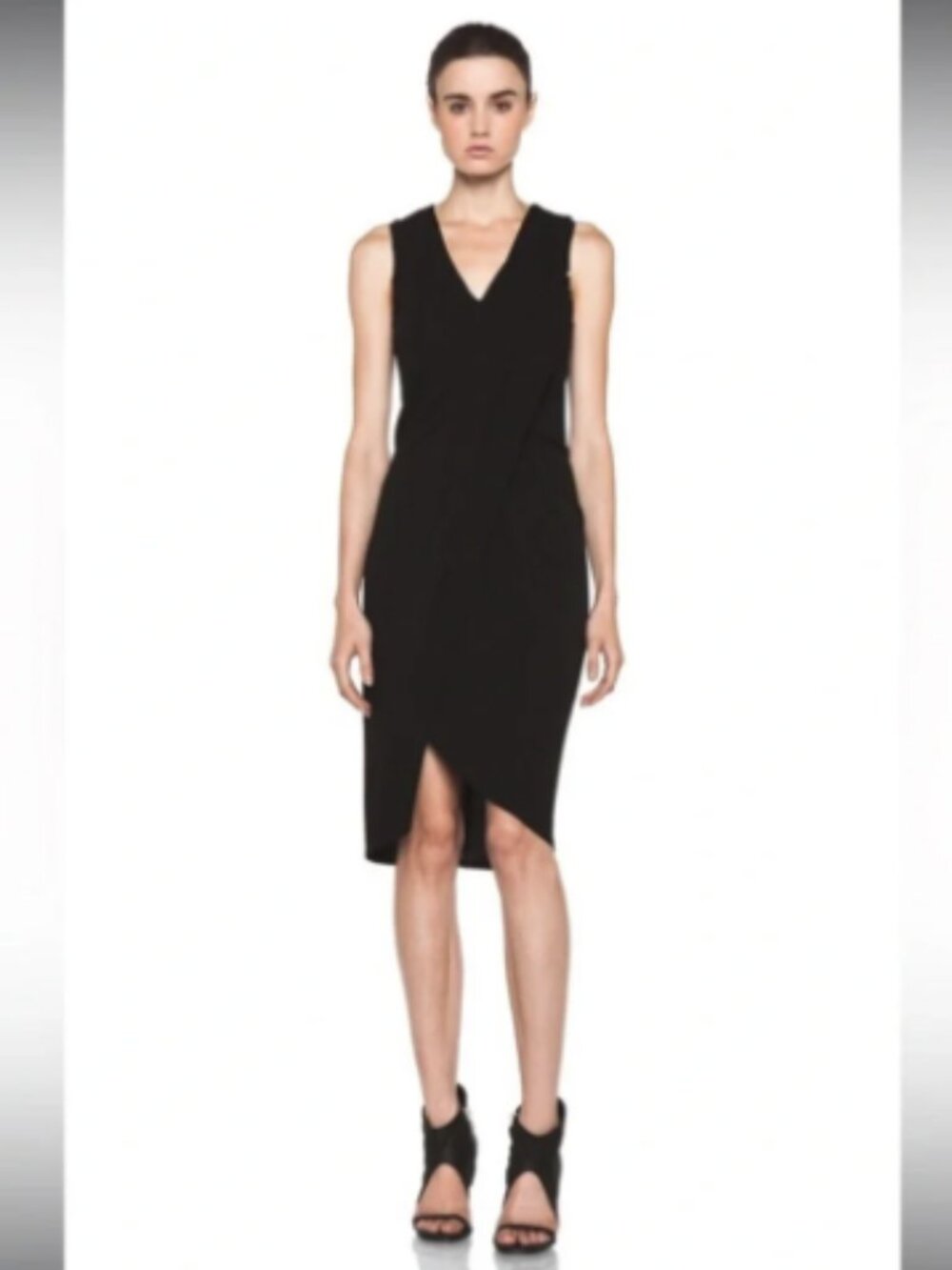 Helmut Lang Helix Black V-neck Sleeveless Asymmetric Drape Wrap Dress M